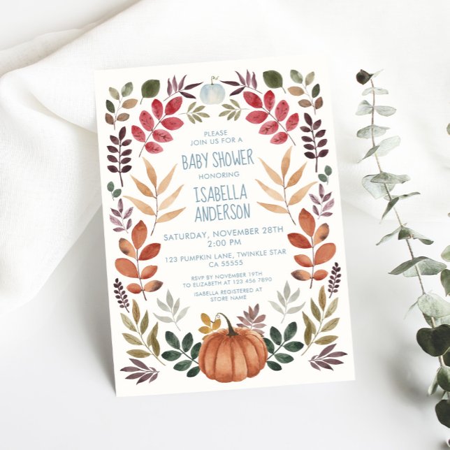 Inbjudan till Watercolor Fall Pumpkin Boy Shower (Skapare uppladdad)
