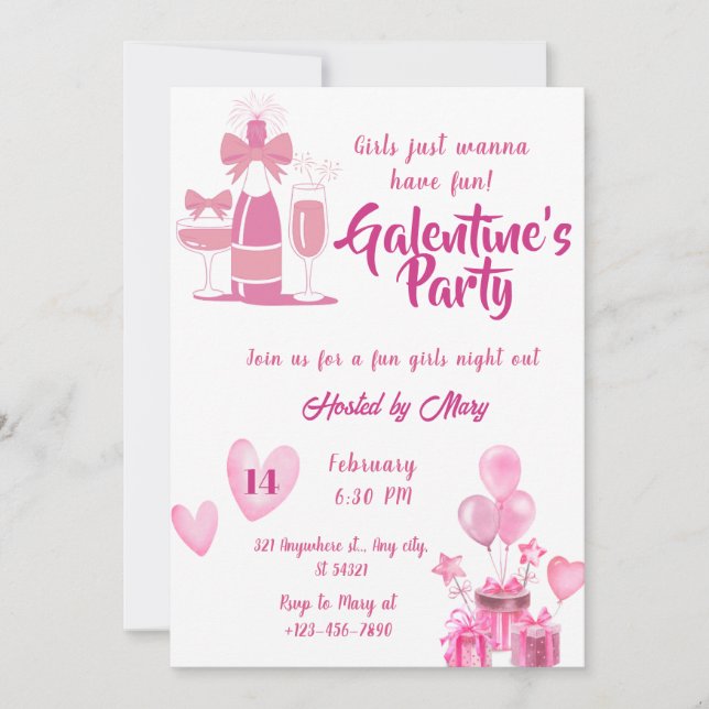 Inbjudan till Watercolor Girls Galentines Party Pa (Framsida)
