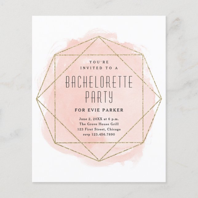 Inbjudan till Watercolor Glitter Rosa Bachelorette (Framsida)