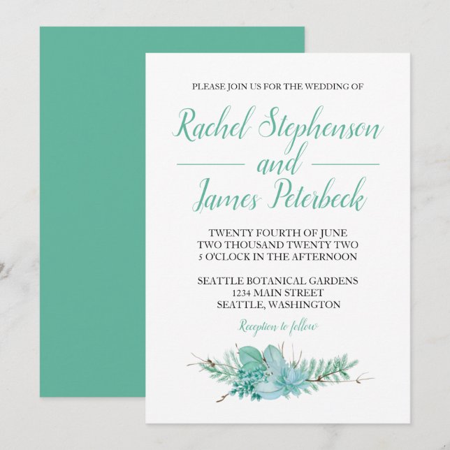 Inbjudan till Watercolor Greenery Botanical Weddin (Fram/baksida)