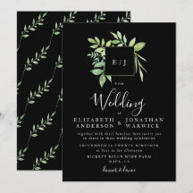 Inbjudan till Watercolor Greenery Löv Wandebröllop