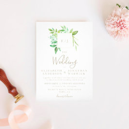 Inbjudan till Watercolor Greenery Löv Wandebröllop