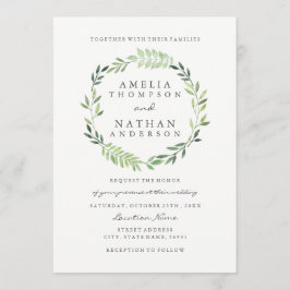 Inbjudan till Watercolor Grönt Löv Wandebröllop