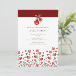 Inbjudan till Watercolor Heart Blommigt Red Cherry