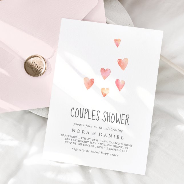 Inbjudan till Watercolor Hearts Girl Par Shower (Skapare uppladdad)