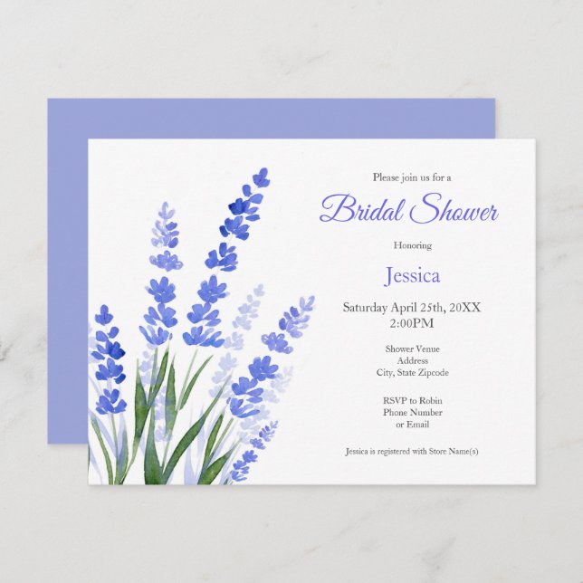 Inbjudan till Watercolor Lavender Bouquet (Fram/baksida)