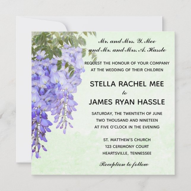 Inbjudan till Watercolor Lila Wisteria Wedding (Framsida)