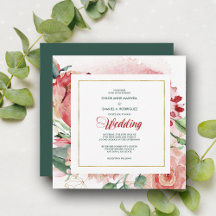 Inbjudan till Watercolor Marsala Red Blommigt Wedd