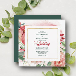 Inbjudan till Watercolor Marsala Red Blommigt Wedd