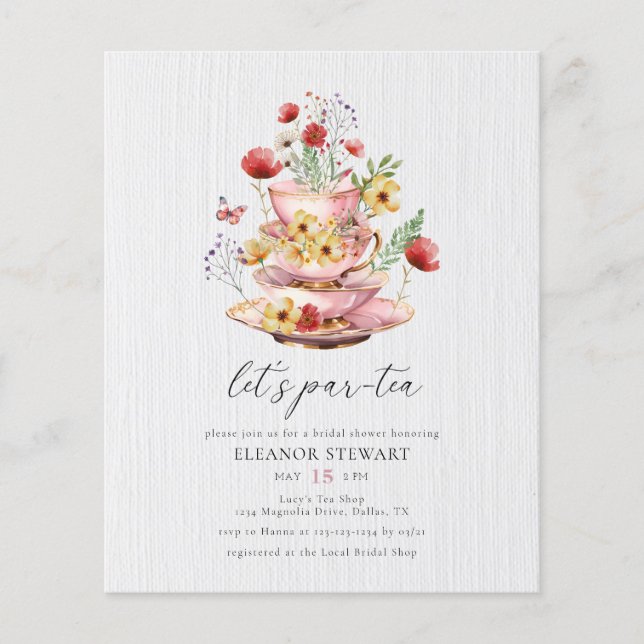 Inbjudan till Watercolor Möhippa Tea Party Wildblo (Framsida)