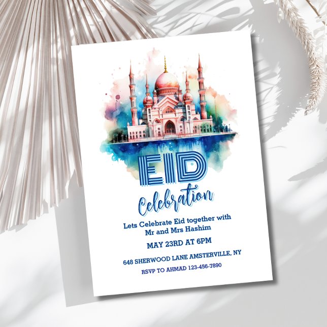 Inbjudan till Watercolor Mosque Eid Party (Skapare uppladdad)