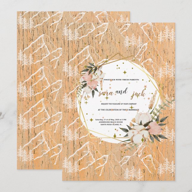 Inbjudan till Watercolor Mountain Wildblombröllop (Fram/baksida)