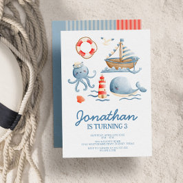 Inbjudan till Watercolor Ocean Barns födelsedag-pa