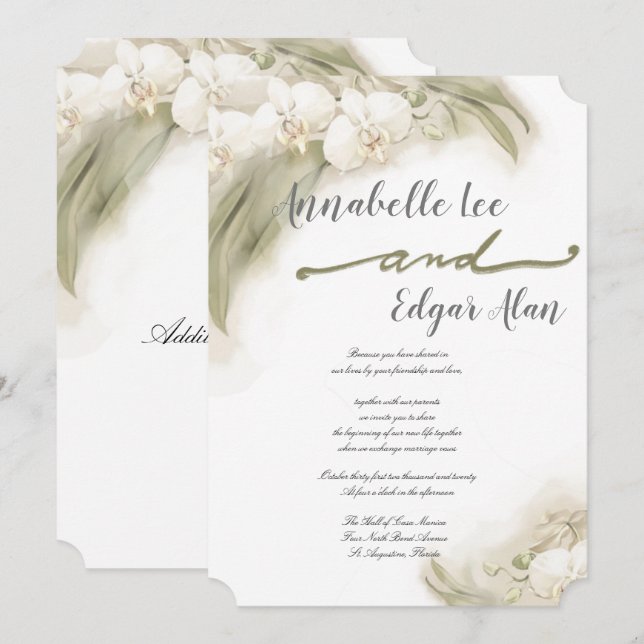 Inbjudan till Watercolor Orchid Spray Wedding (Fram/baksida)