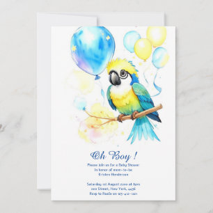 Inbjudan till Watercolor Parrot Boy Baby Shower