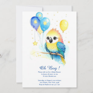 Inbjudan till Watercolor Parrot Boy Baby Shower