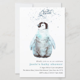 Inbjudan till Watercolor Penguin Winter Baby Showe