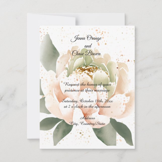 Inbjudan till Watercolor Peony Wedding (Framsida)