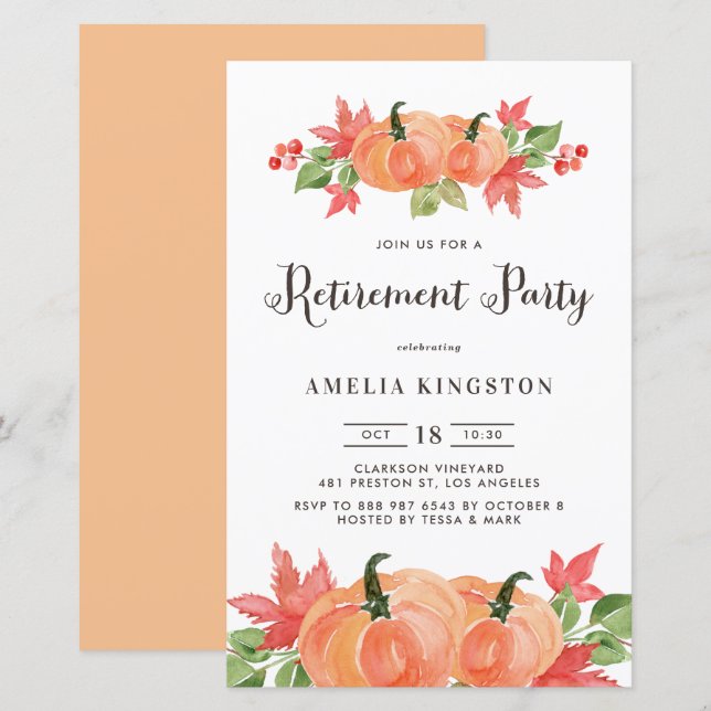 Inbjudan till Watercolor Pumpkins Fall Pension (Fram/baksida)