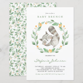 Inbjudan till Watercolor Raccoon Greenery Baby Bru