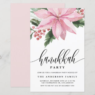 Inbjudan till Watercolor Rosa Poinsettia Hanukkah