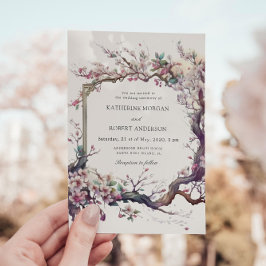 Inbjudan till Watercolor Sakura Cherry Flower Wedd