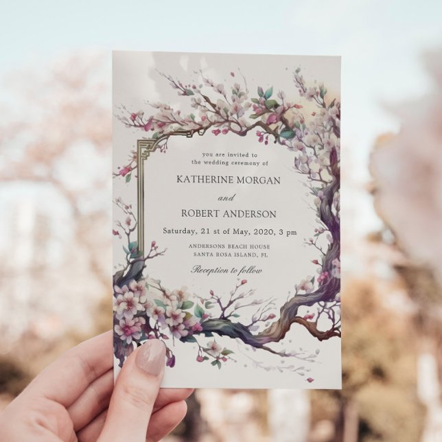 Inbjudan till Watercolor Sakura Cherry Flower Wedd (Skapare uppladdad)