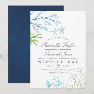 Inbjudan till Watercolor Sjögräs Beach Themed Wedd