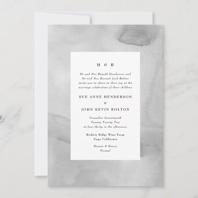 Inbjudan till Watercolor Soft Grått Pastel Wedding (Framsida)