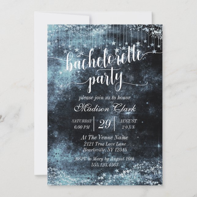 Inbjudan till Watercolor Starry Bachelorette Party (Framsida)