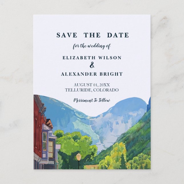 Inbjudan till Watercolor Telluride Colorado Weddin (Framsida)