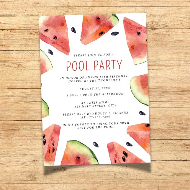 Inbjudan till Watercolor Watermelon Bassäng-partie (Skapare uppladdad)