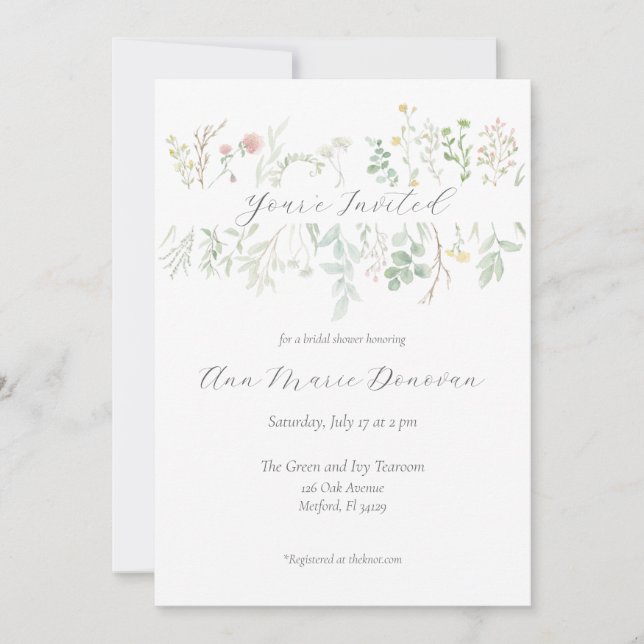 Inbjudan till Watercolor Wildblomme Gräns (Framsida)