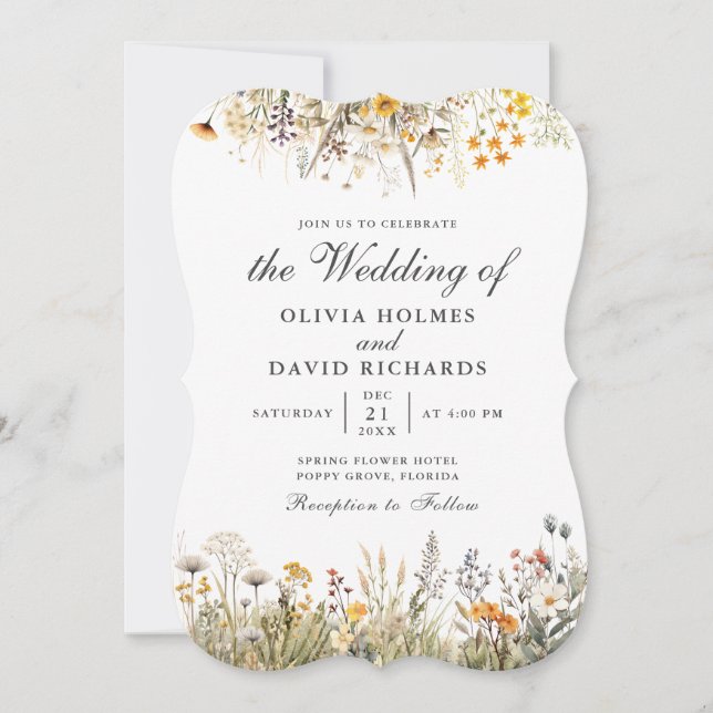 Inbjudan till Watercolor Wildbloms Meadow Wedding (Framsida)