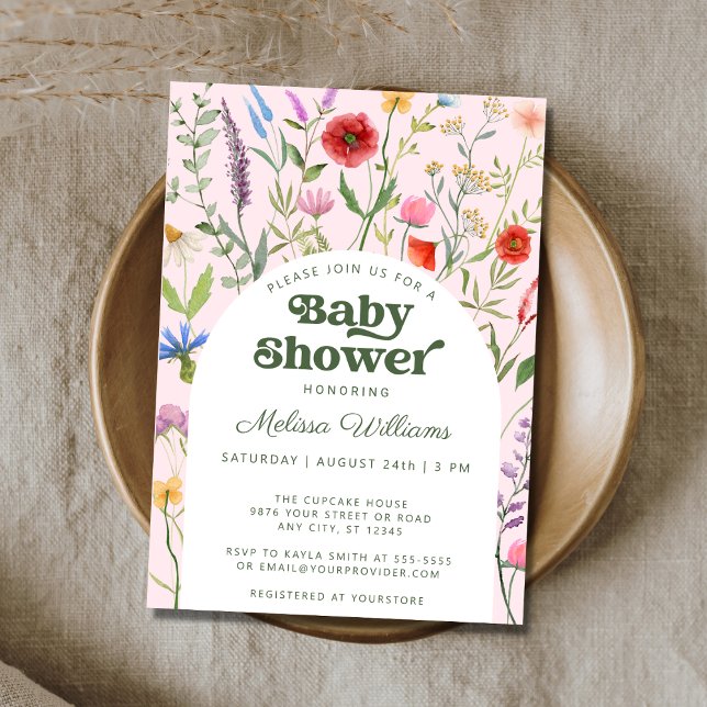 Inbjudan till Watercolor Wildbloms Rosa Baby Showe (Skapare uppladdad)