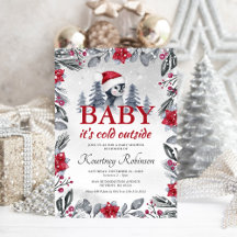 Inbjudan till Watercolor Winter Penguin Baby Showe