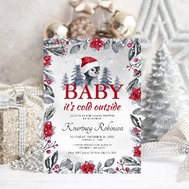 Inbjudan till Watercolor Winter Penguin Baby Showe
