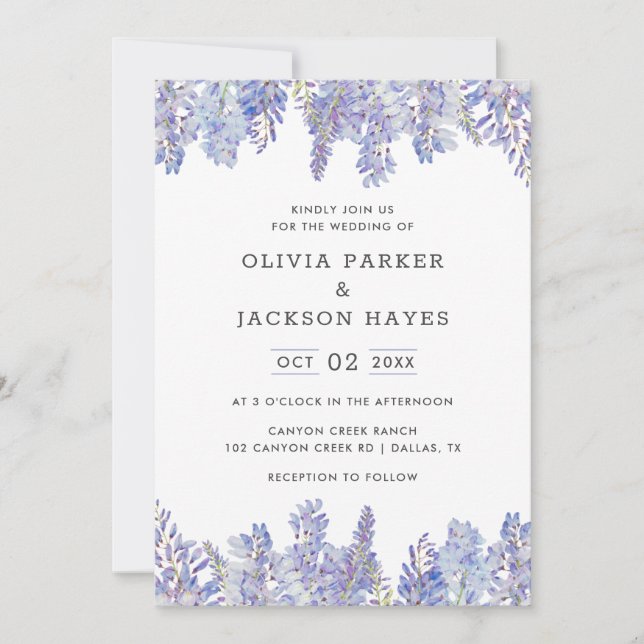 Inbjudan till Watercolor Wisteria Lila Wedding (Framsida)