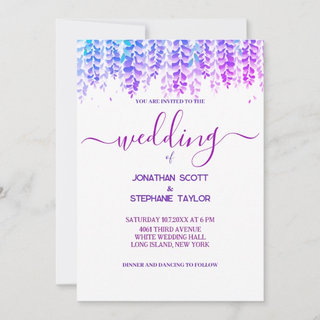 Inbjudan till Watercolor Wisteria Lila Wedding (Framsida)