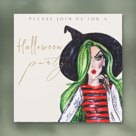 Inbjudan till Watercolor Witch Vuxen Halloween fes