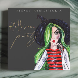 Inbjudan till Watercolor Witch Vuxen Halloween fes