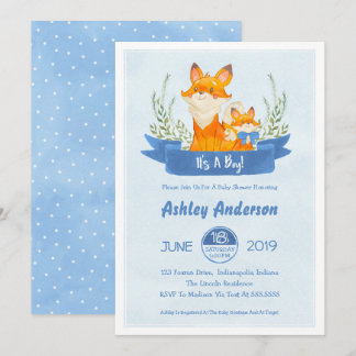 Inbjudan till Watercolor Woodland Fox Boy Baby Sho
