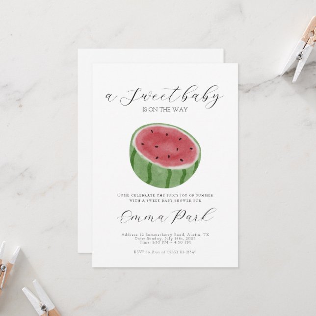 Inbjudan till Watermelon Baby Shower (Fram/Back In Situ)