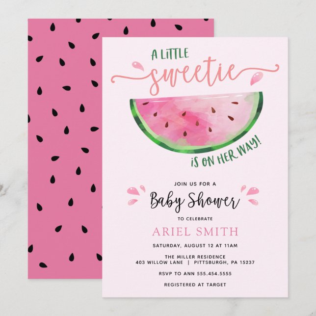 Inbjudan till Watermelon Baby Shower (Fram/baksida)