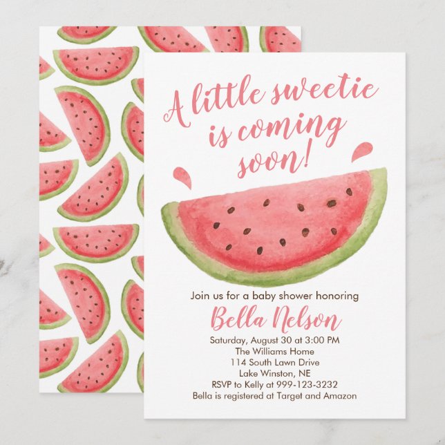 Inbjudan till Watermelon Baby Shower (Fram/baksida)
