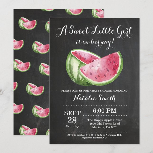 Inbjudan till Watermelon Baby Shower Chalkboard (Fram/baksida)
