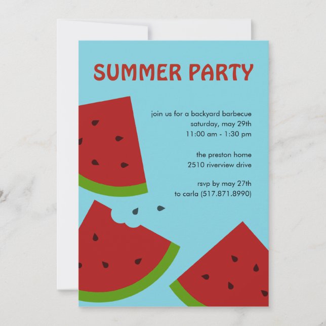 Inbjudan till Watermelon Slices Summer Party (Framsida)