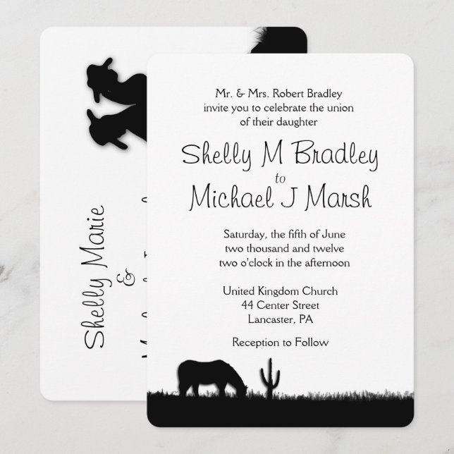 Inbjudan till westerna Bröllop tema (Fram/baksida)