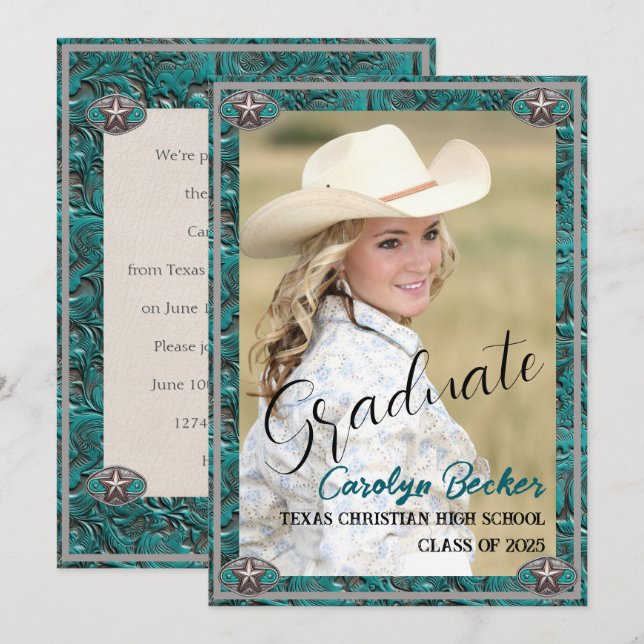 Inbjudan till westerna Stil Cowgirl Photo Studente (Fram/baksida)