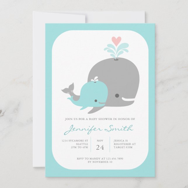 Inbjudan till Whale Baby Shower (Framsida)